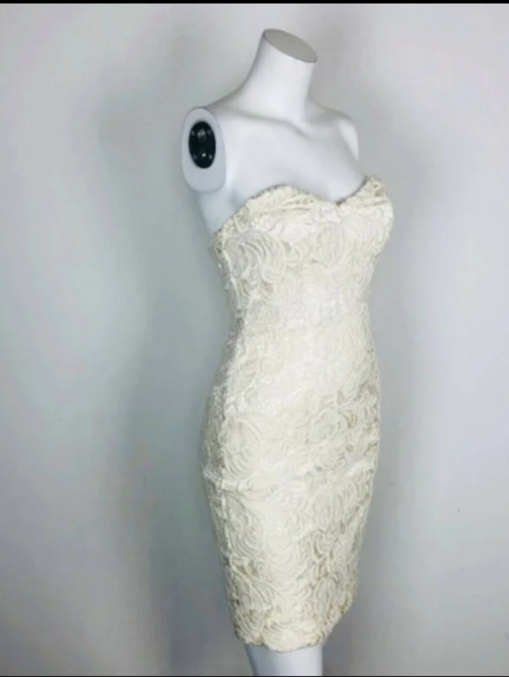 THEIA Couture Ivory Floral Lace Silk Strapless Sweetheart Sheath Dress Size 2